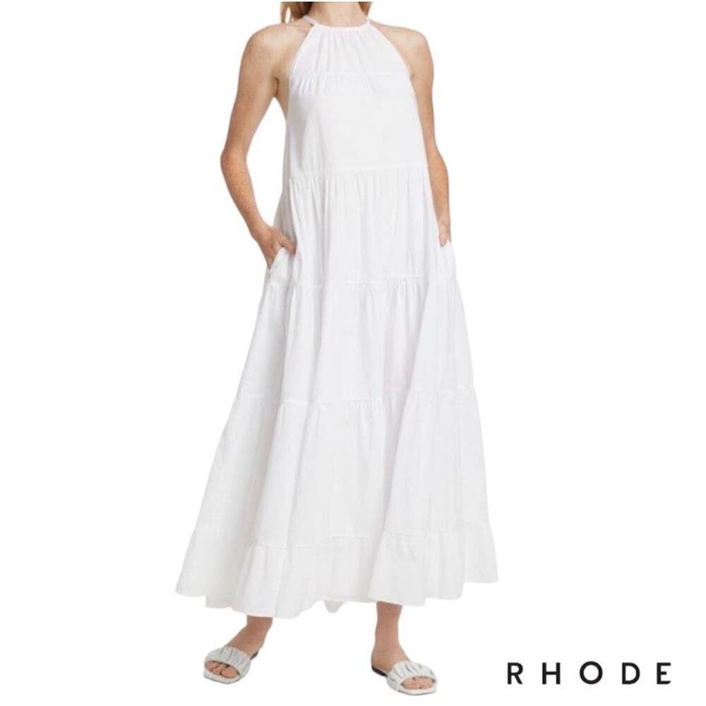 Rhode Julia Tiered Halter Maxi Dress White Size XL